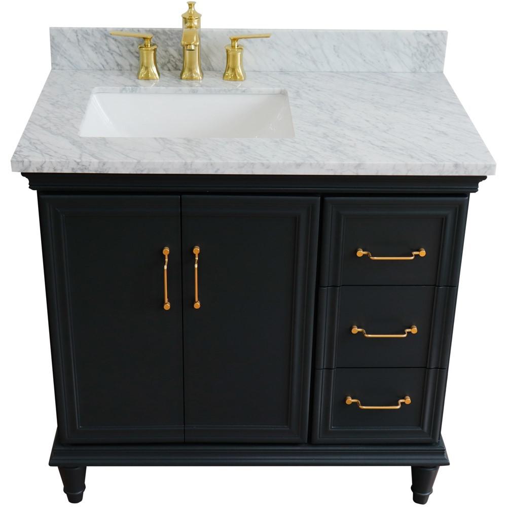 Single vanity in Dark Gray with White Carrara and rectangle sink- door/sink. Picture 12