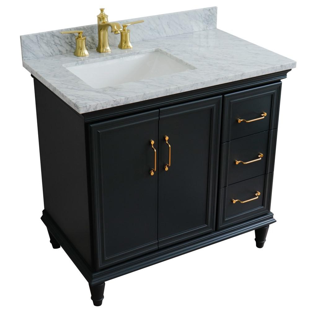Single vanity in Dark Gray with White Carrara and rectangle sink- door/sink. Picture 13