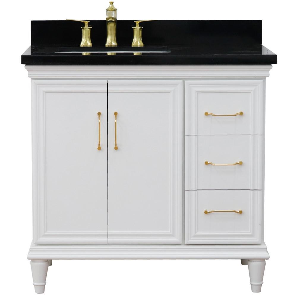 Single vanity in White with Black galaxy and rectangle sink- door/sink. Picture 9