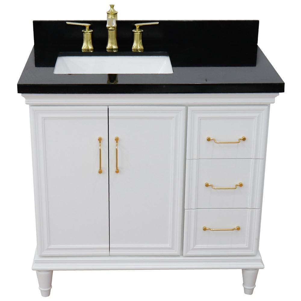 Single vanity in White with Black galaxy and rectangle sink- door/sink. Picture 11