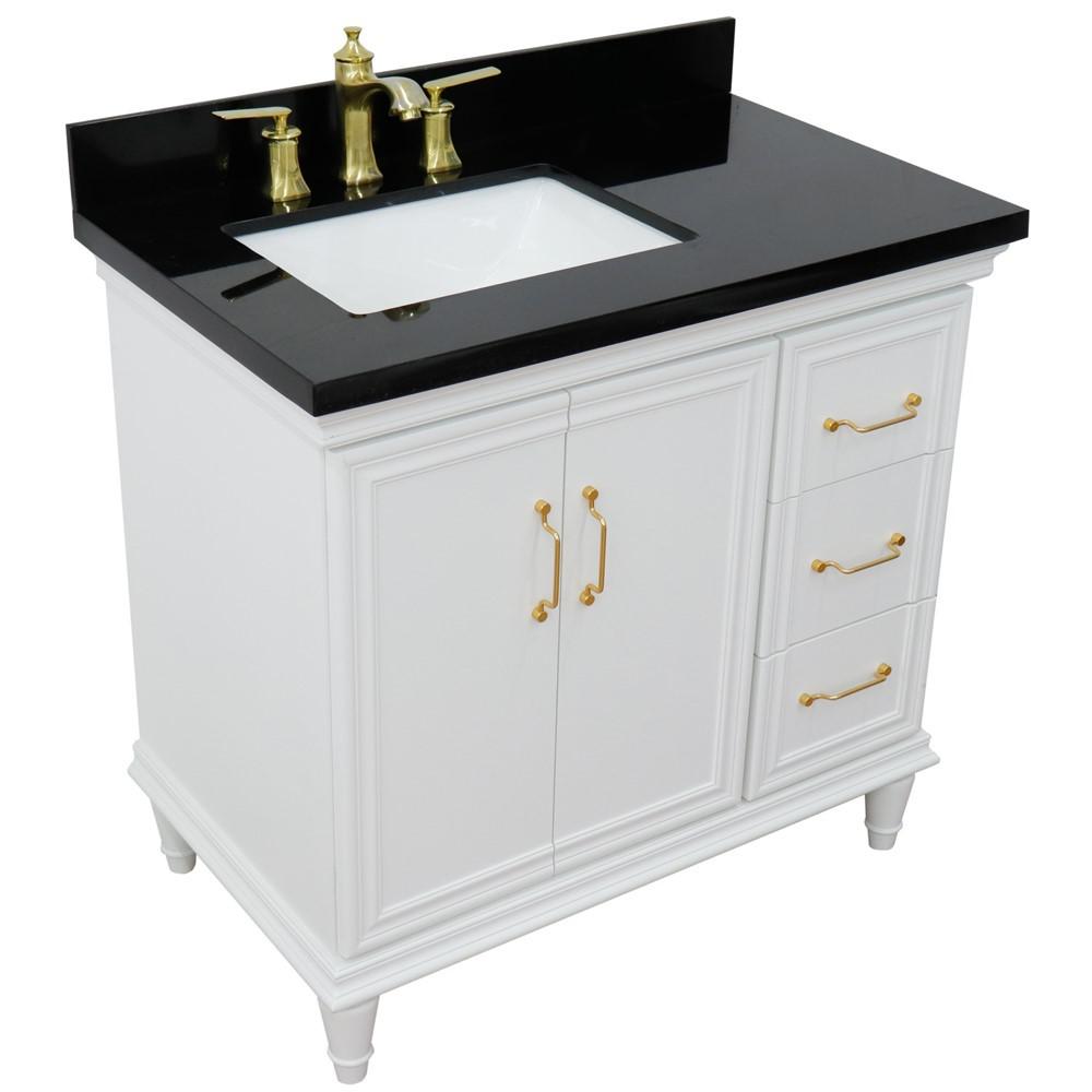 Single vanity in White with Black galaxy and rectangle sink- door/sink. Picture 12