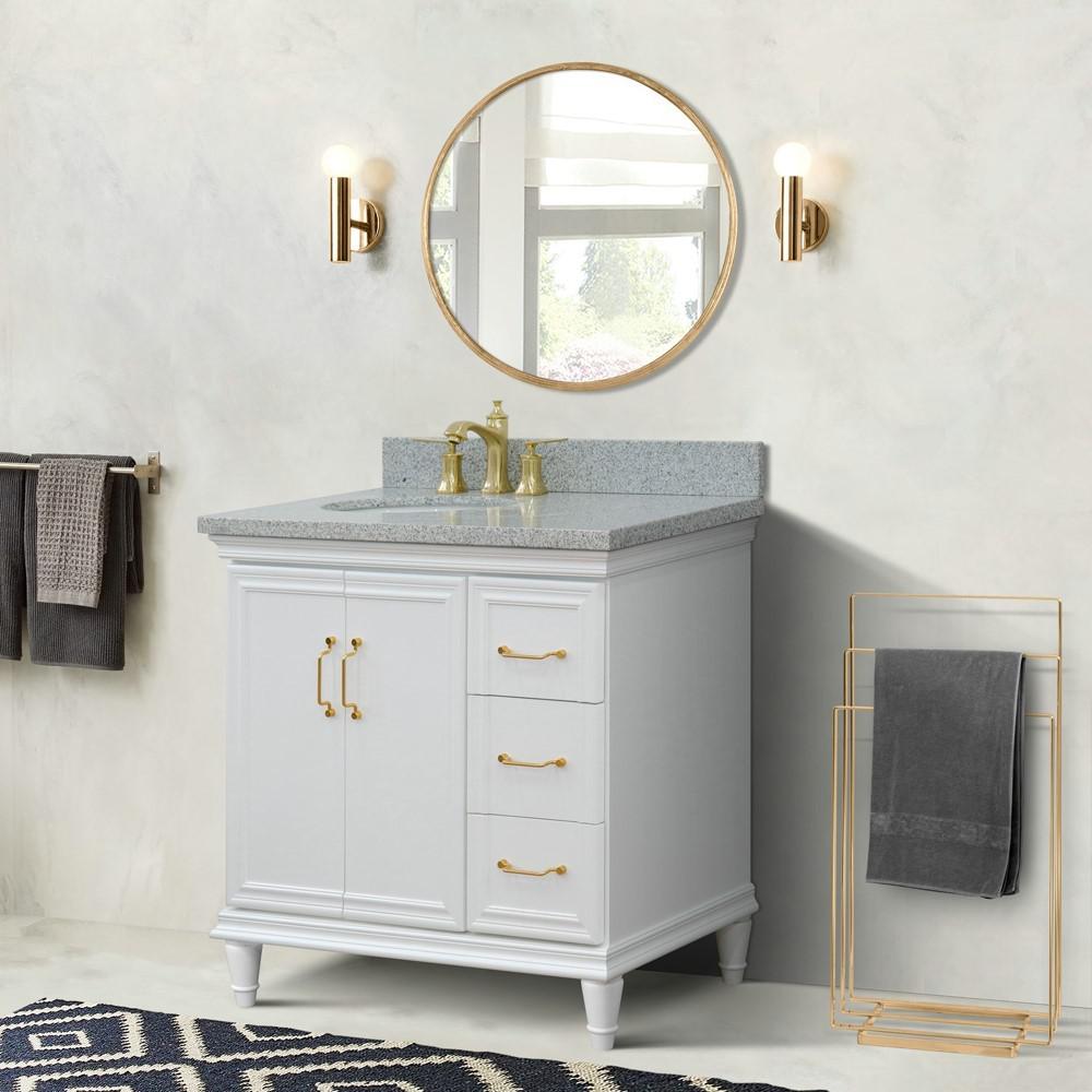Single vanity in White with Gray granite and oval sink- Left door/Left sink. Picture 2