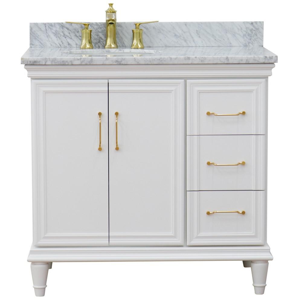 Single vanity in White with White Carrara and oval sink- Left door/Left sink. Picture 9