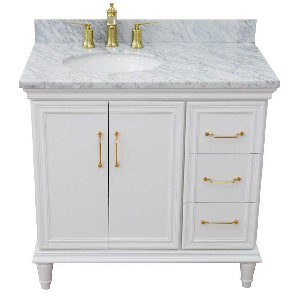 Single vanity in White with White Carrara and oval sink- Left door/Left sink. Picture 12