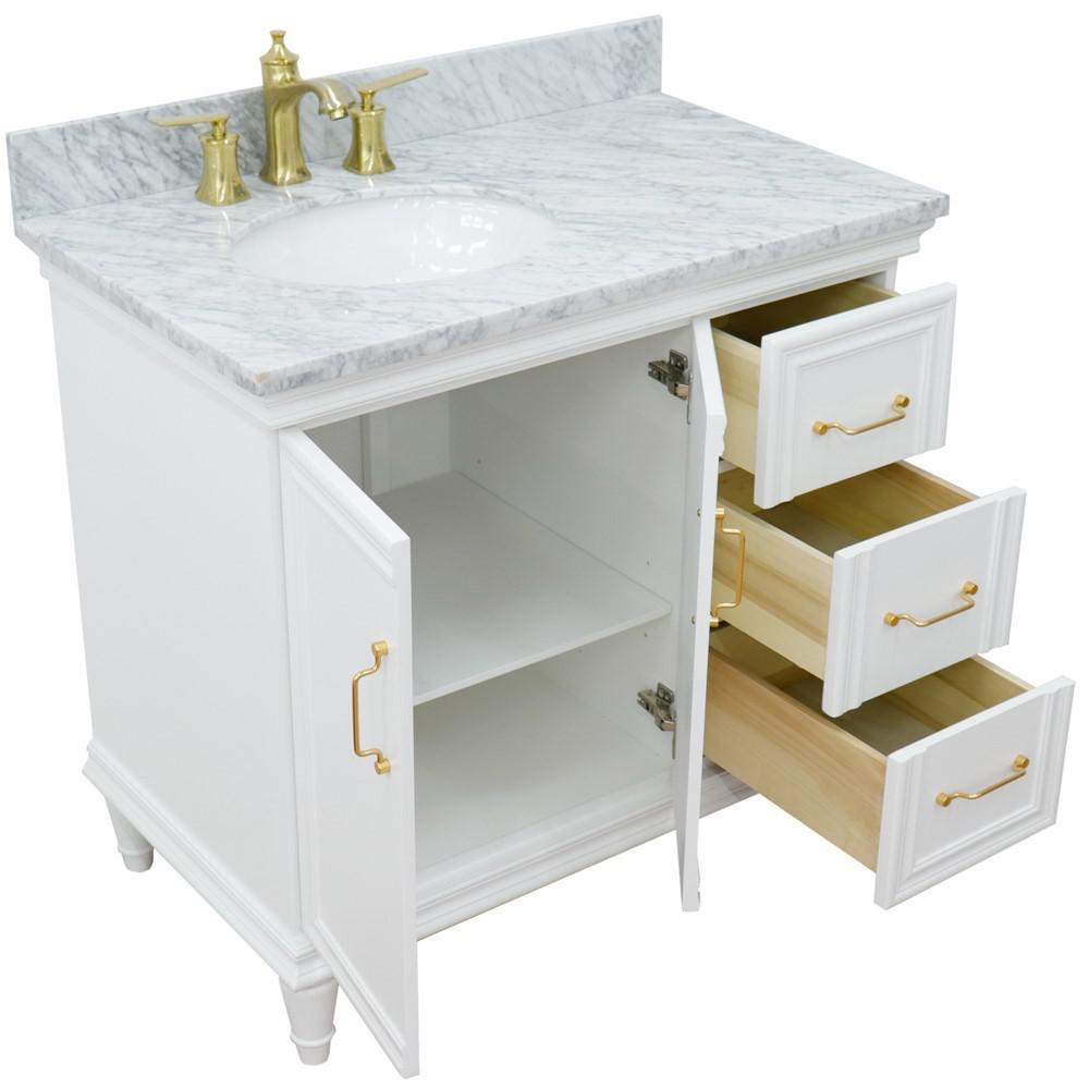 Single vanity in White with White Carrara and oval sink- Left door/Left sink. Picture 14