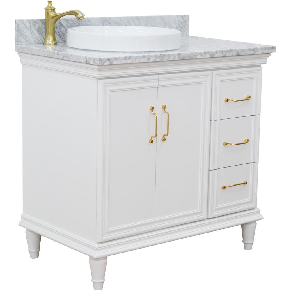 Single vanity in White with White Carrara and round sink- door/sink. Picture 6