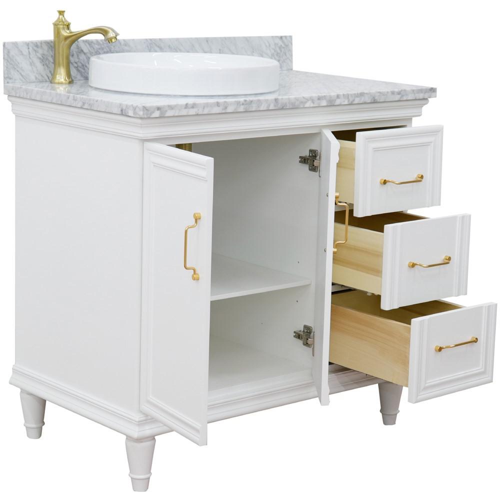 Single vanity in White with White Carrara and round sink- door/sink. Picture 7