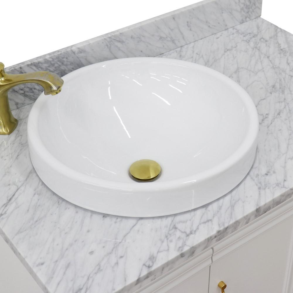 Single vanity in White with White Carrara and round sink- door/sink. Picture 9