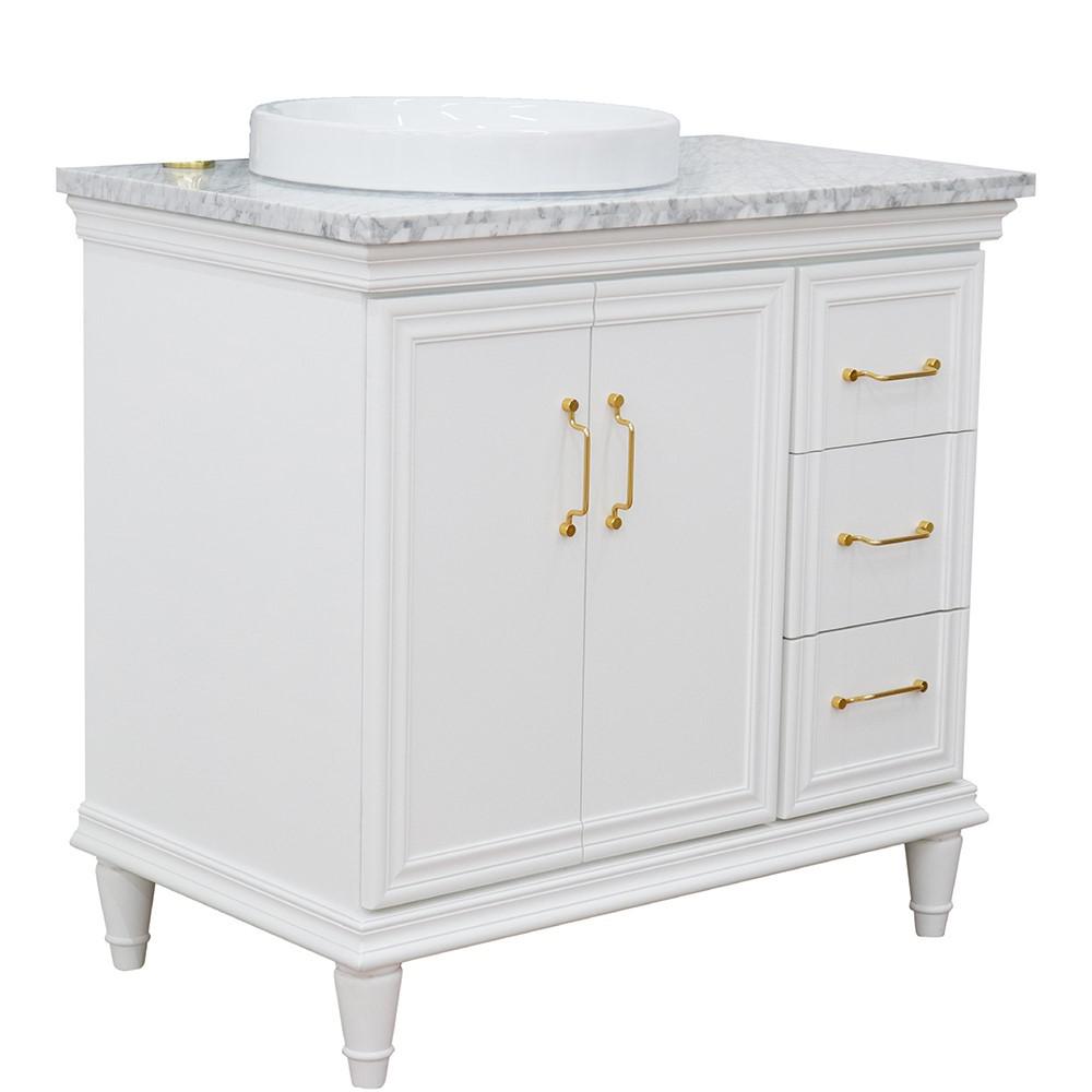 Single vanity in White with White Carrara and round sink- door/sink. Picture 14