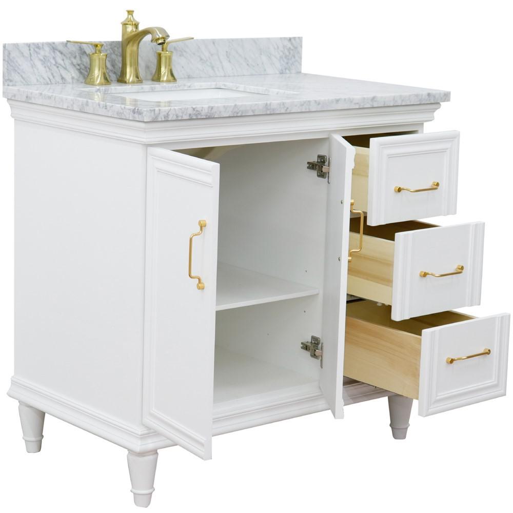 Single vanity in White with White Carrara and rectangle sink- door/sink. Picture 8