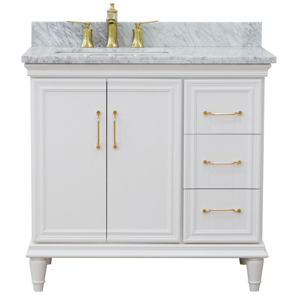 Single vanity in White with White Carrara and rectangle sink- door/sink. Picture 9