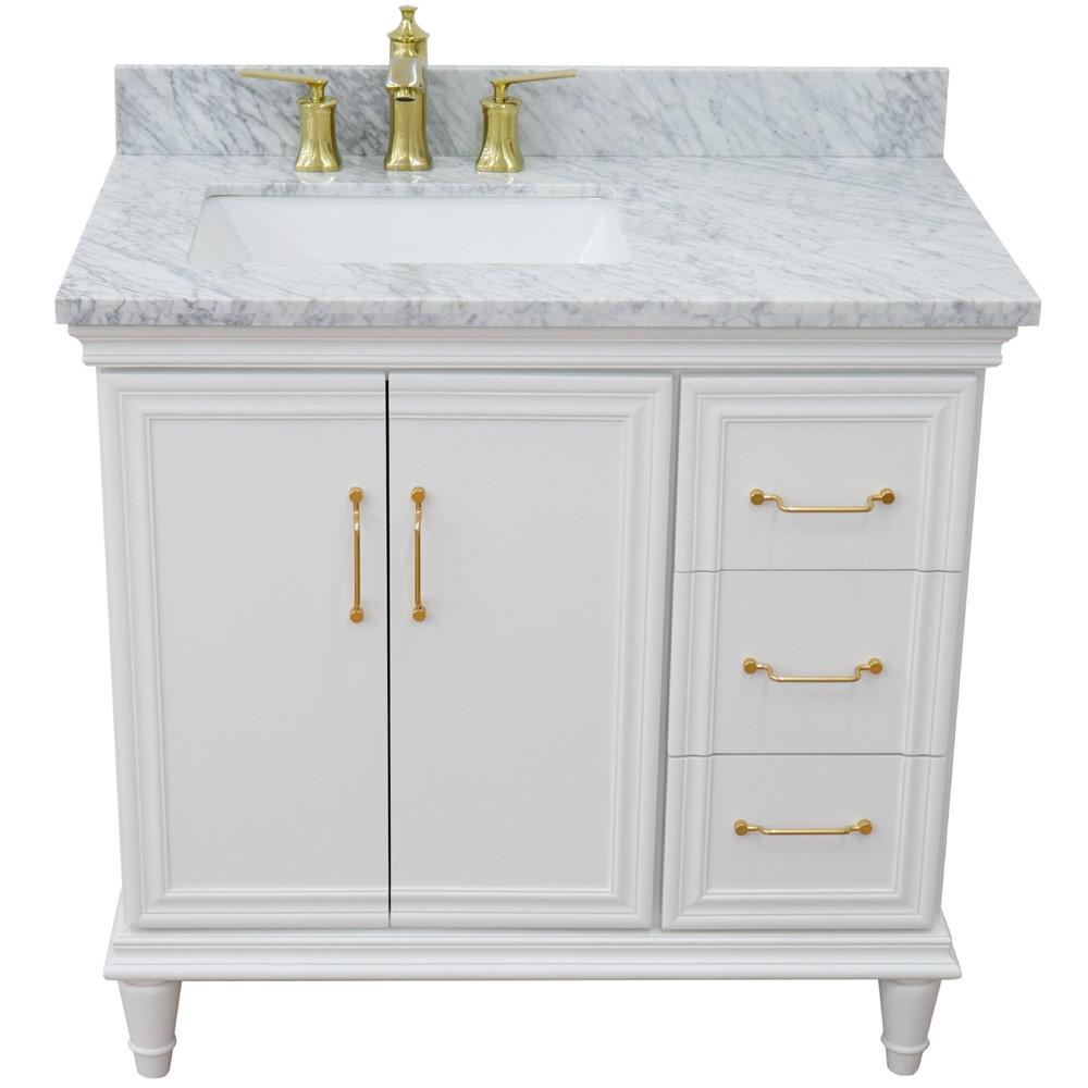 Single vanity in White with White Carrara and rectangle sink- door/sink. Picture 12