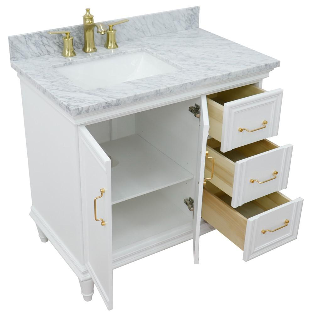 Single vanity in White with White Carrara and rectangle sink- door/sink. Picture 14
