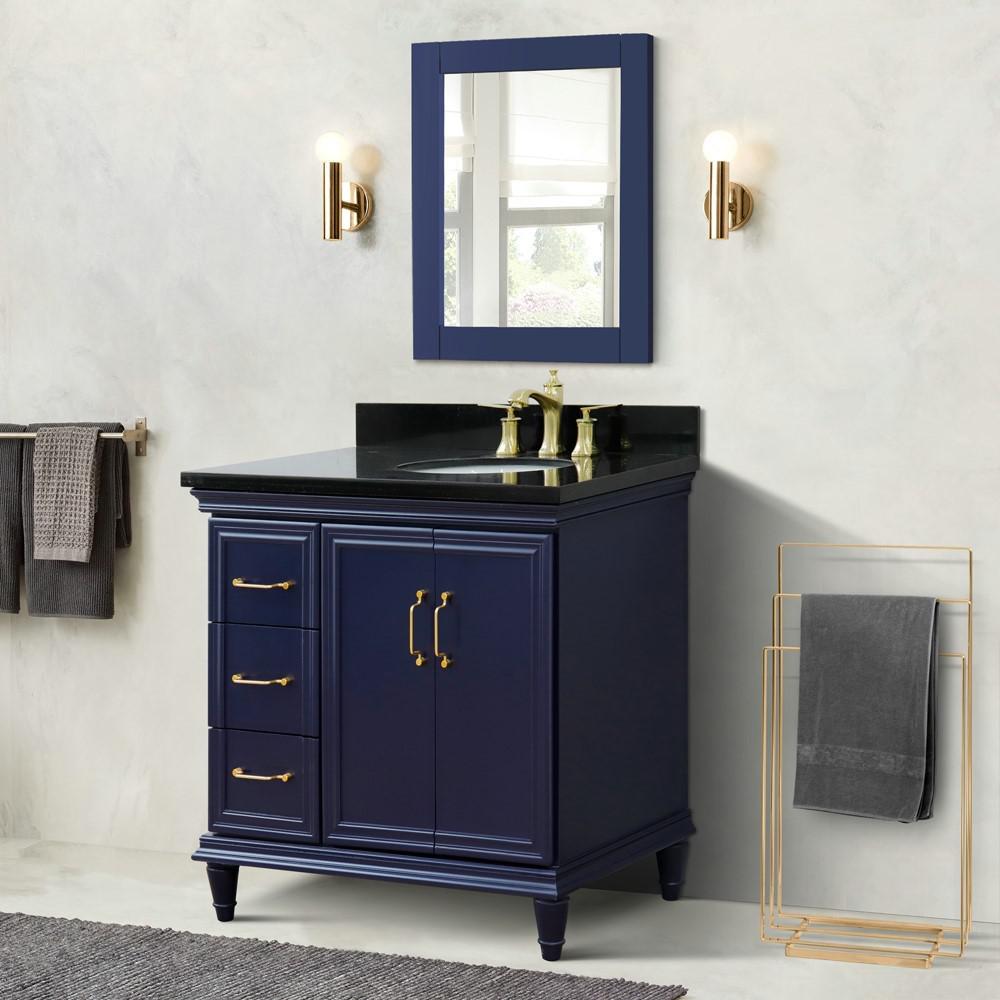 Single vanity in Blue with Black galaxy and oval sink- Right door/Right sink. Picture 2