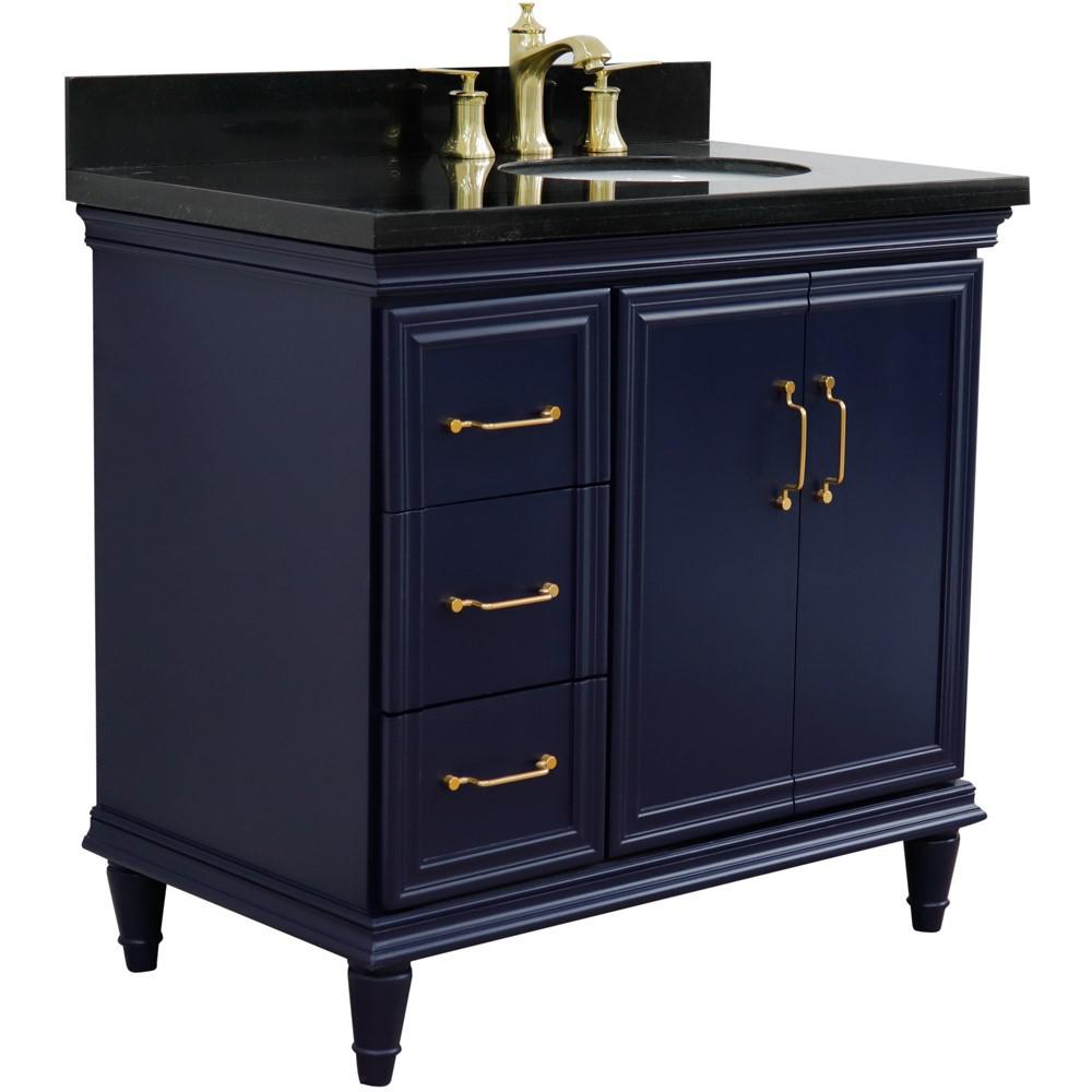 Single vanity in Blue with Black galaxy and oval sink- Right door/Right sink. Picture 5