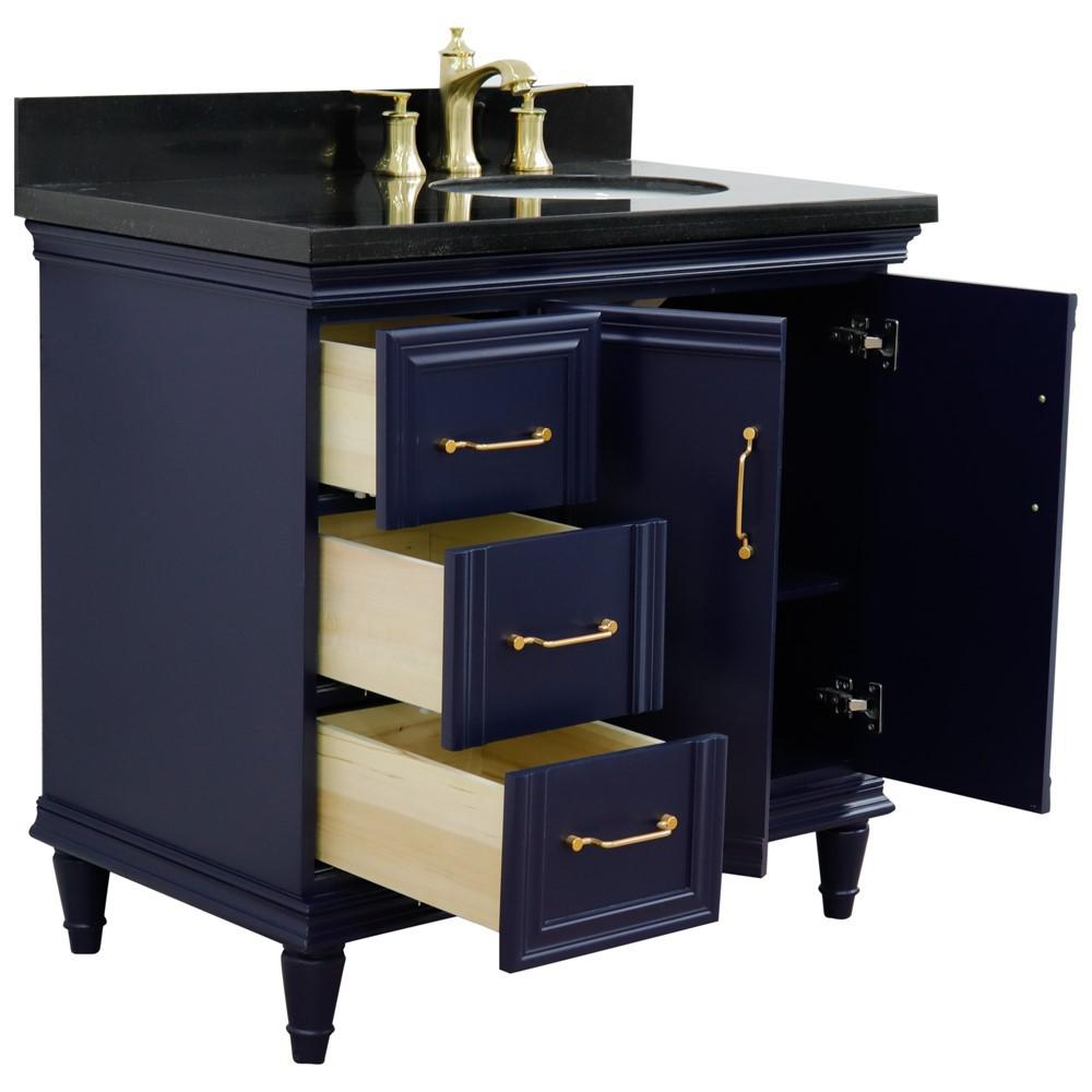 Single vanity in Blue with Black galaxy and oval sink- Right door/Right sink. Picture 6
