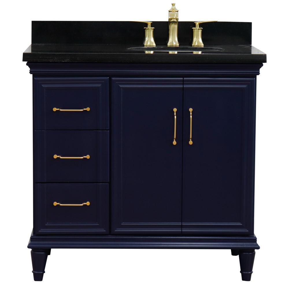 Single vanity in Blue with Black galaxy and oval sink- Right door/Right sink. Picture 7