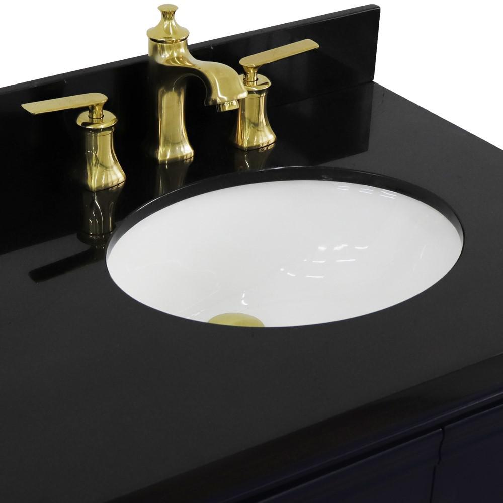 Single vanity in Blue with Black galaxy and oval sink- Right door/Right sink. Picture 8