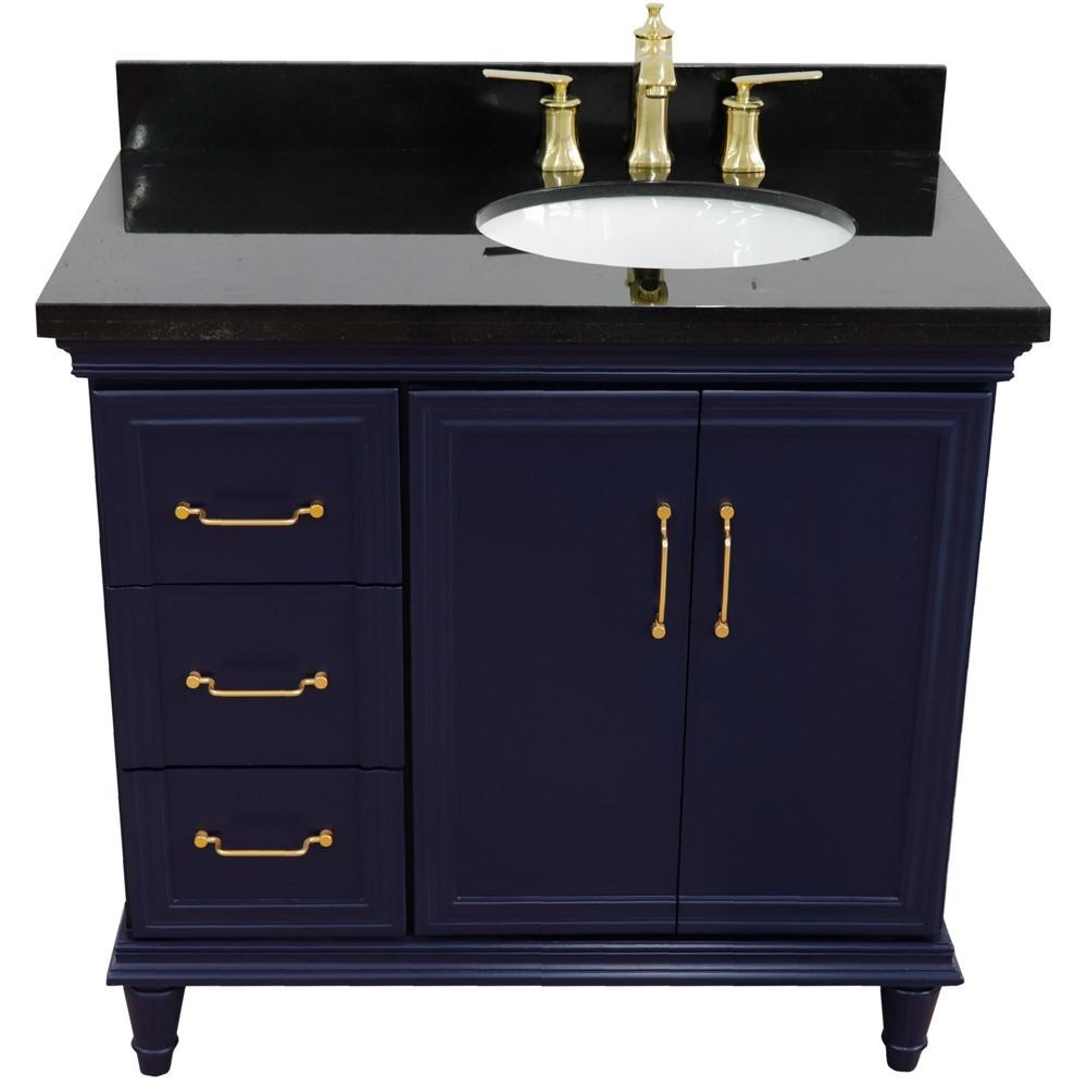 Single vanity in Blue with Black galaxy and oval sink- Right door/Right sink. Picture 10