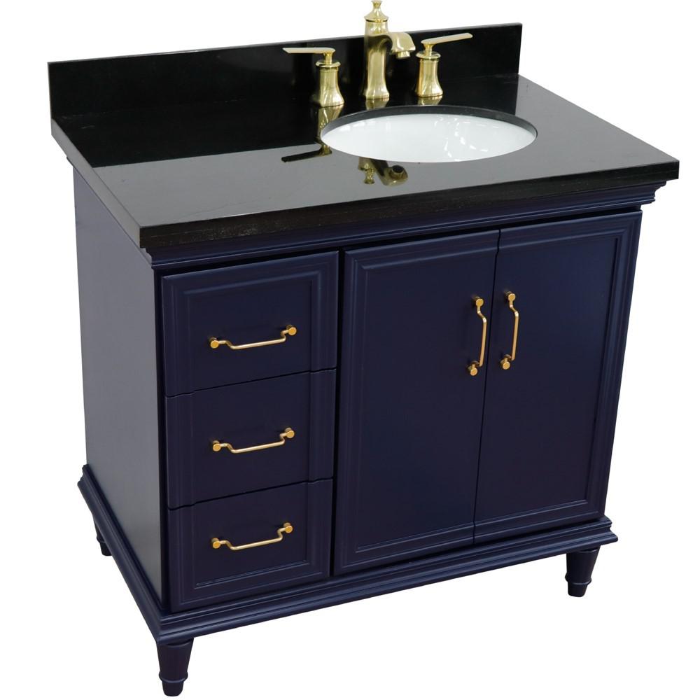 Single vanity in Blue with Black galaxy and oval sink- Right door/Right sink. Picture 11
