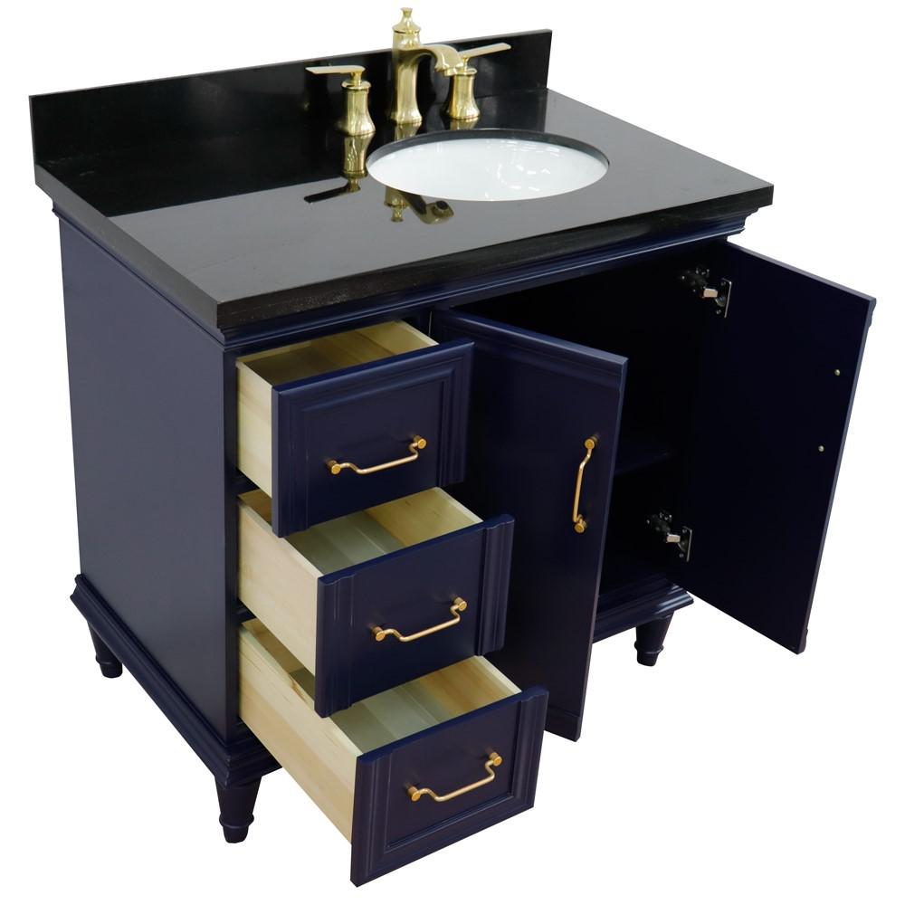 Single vanity in Blue with Black galaxy and oval sink- Right door/Right sink. Picture 12