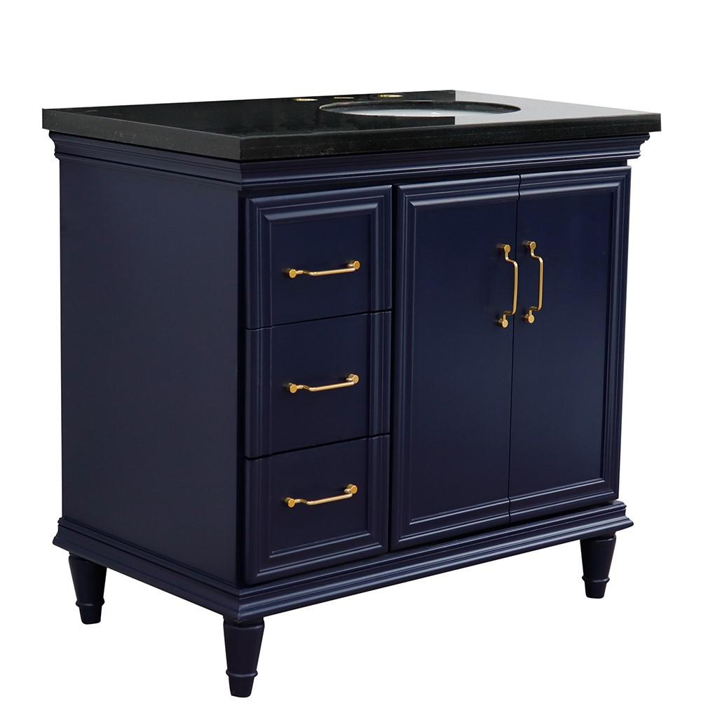 Single vanity in Blue with Black galaxy and oval sink- Right door/Right sink. Picture 14