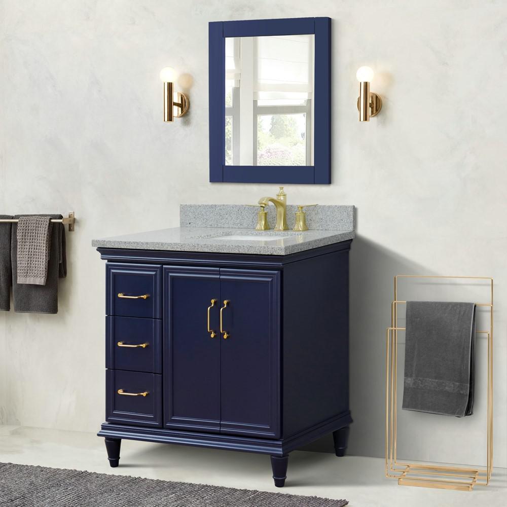 Single vanity in Blue with Gray granite and rectangle sink. Picture 2