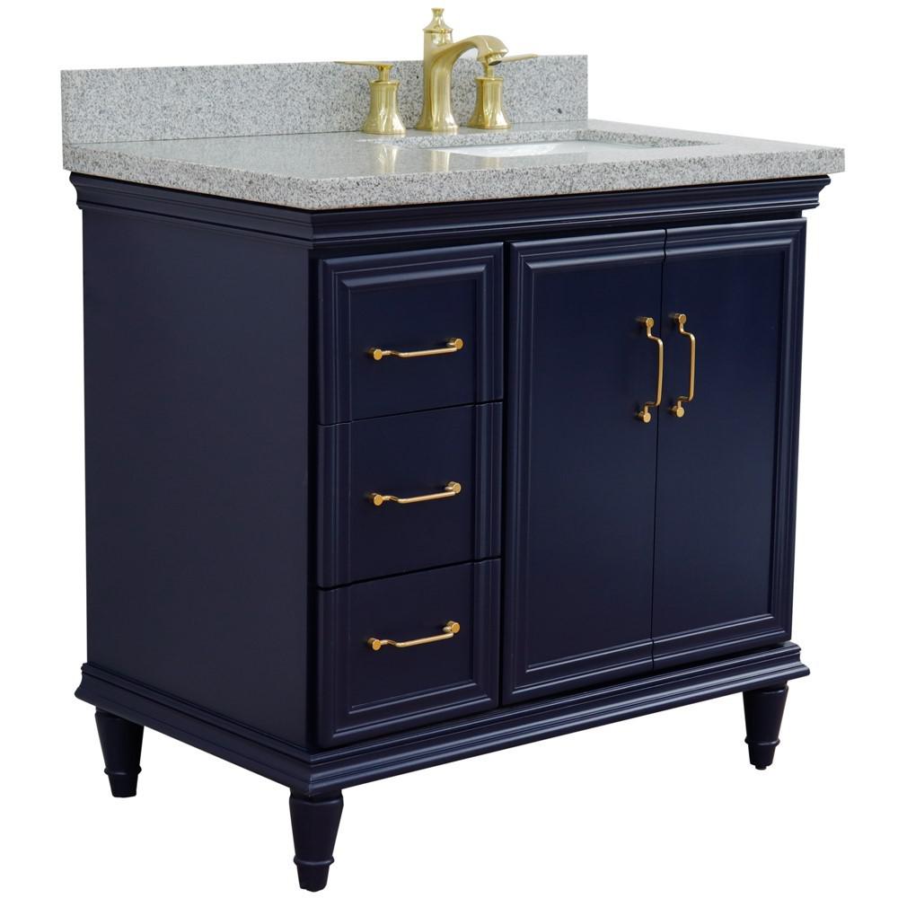 Single vanity in Blue with Gray granite and rectangle sink. Picture 5