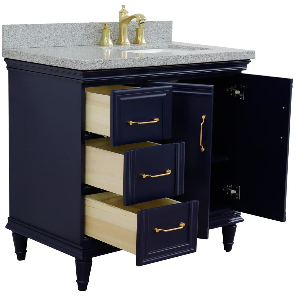 Single vanity in Blue with Gray granite and rectangle sink. Picture 6