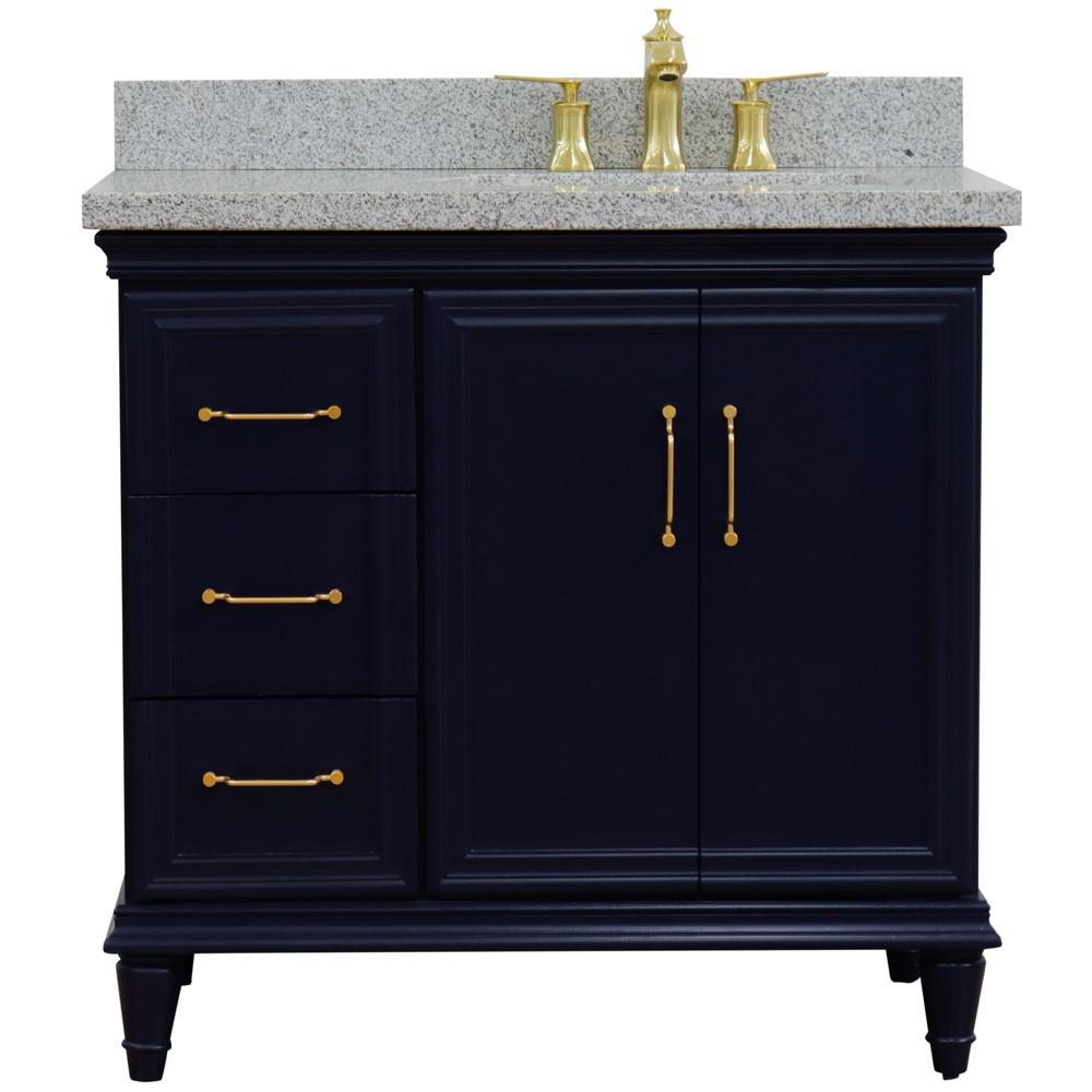 Single vanity in Blue with Gray granite and rectangle sink. Picture 7