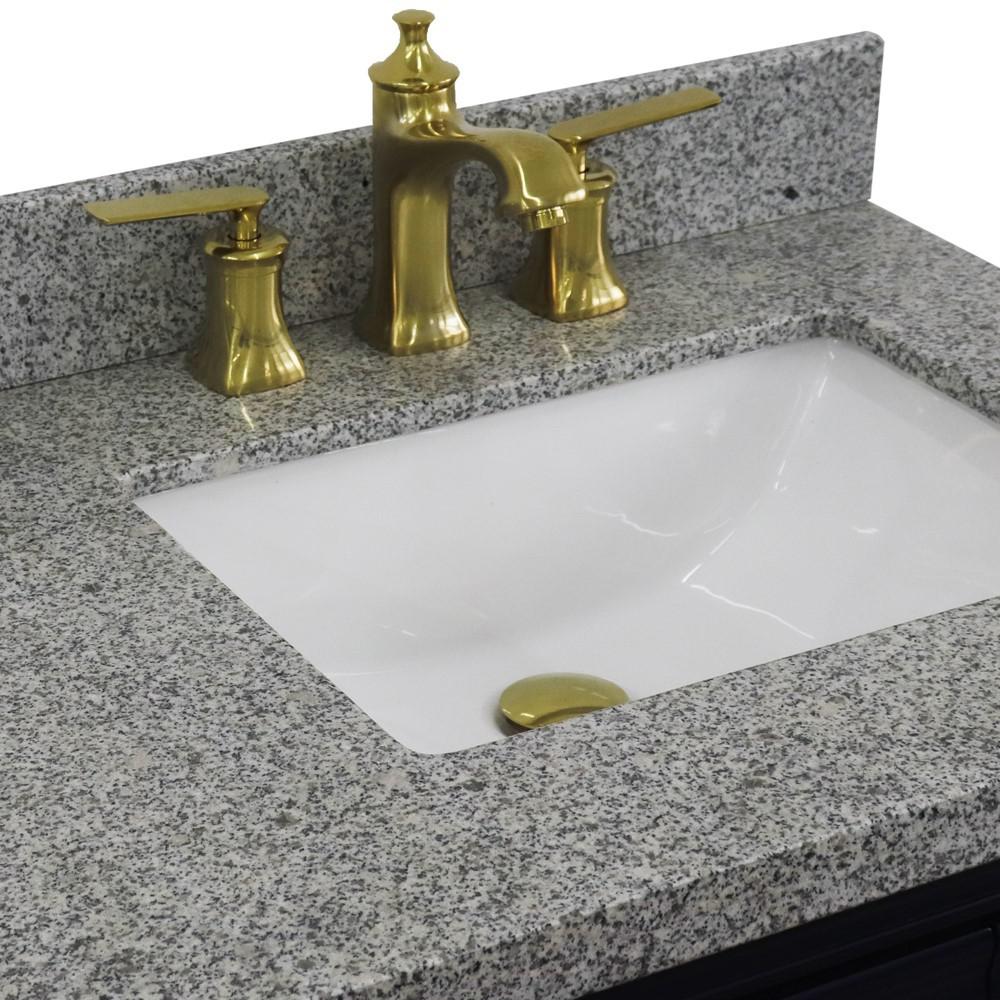 Single vanity in Blue with Gray granite and rectangle sink. Picture 8
