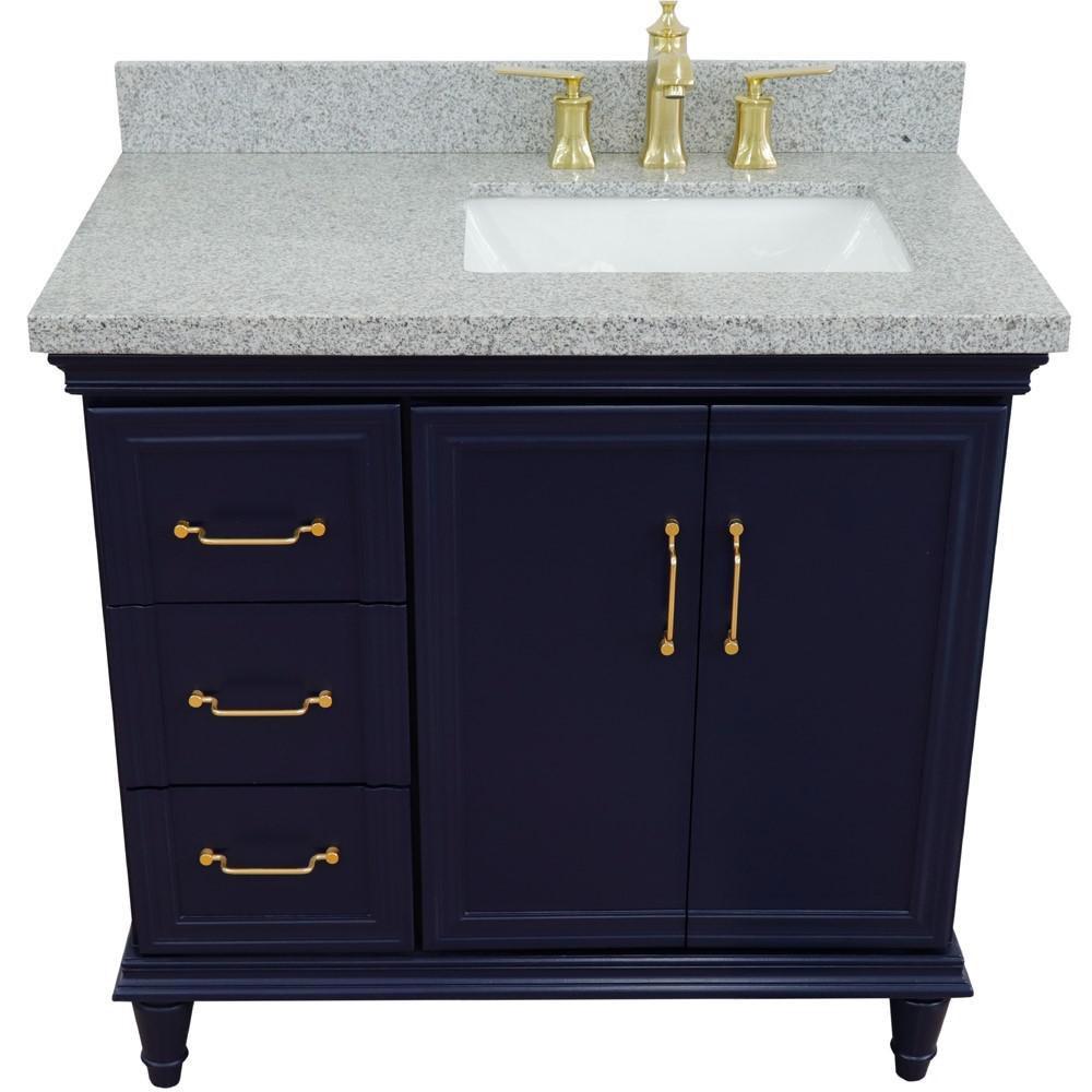 Single vanity in Blue with Gray granite and rectangle sink. Picture 10