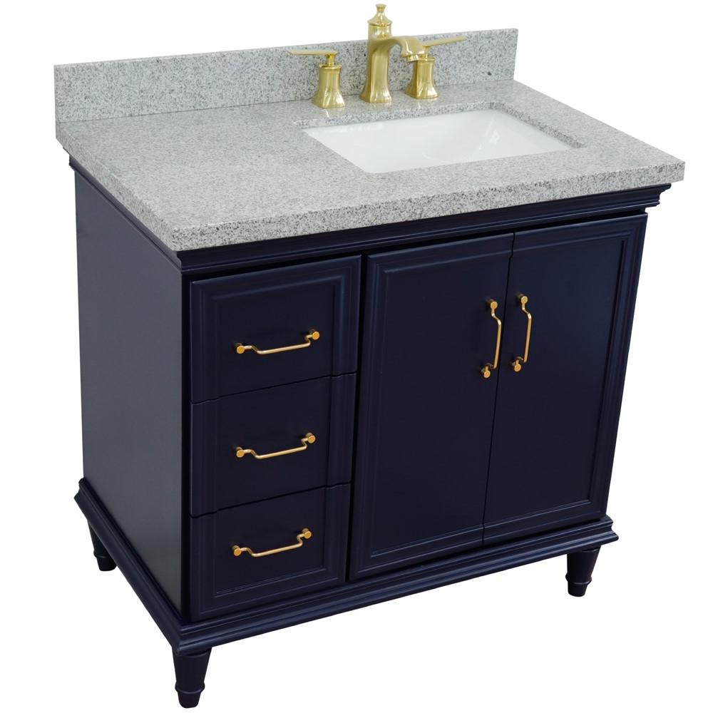 Single vanity in Blue with Gray granite and rectangle sink. Picture 11