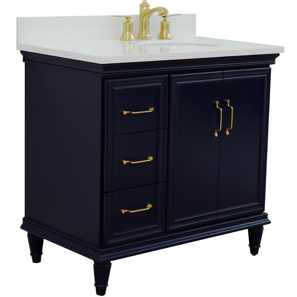 Single vanity in Blue with White quartz and oval sink- Right door/Right sink. Picture 5