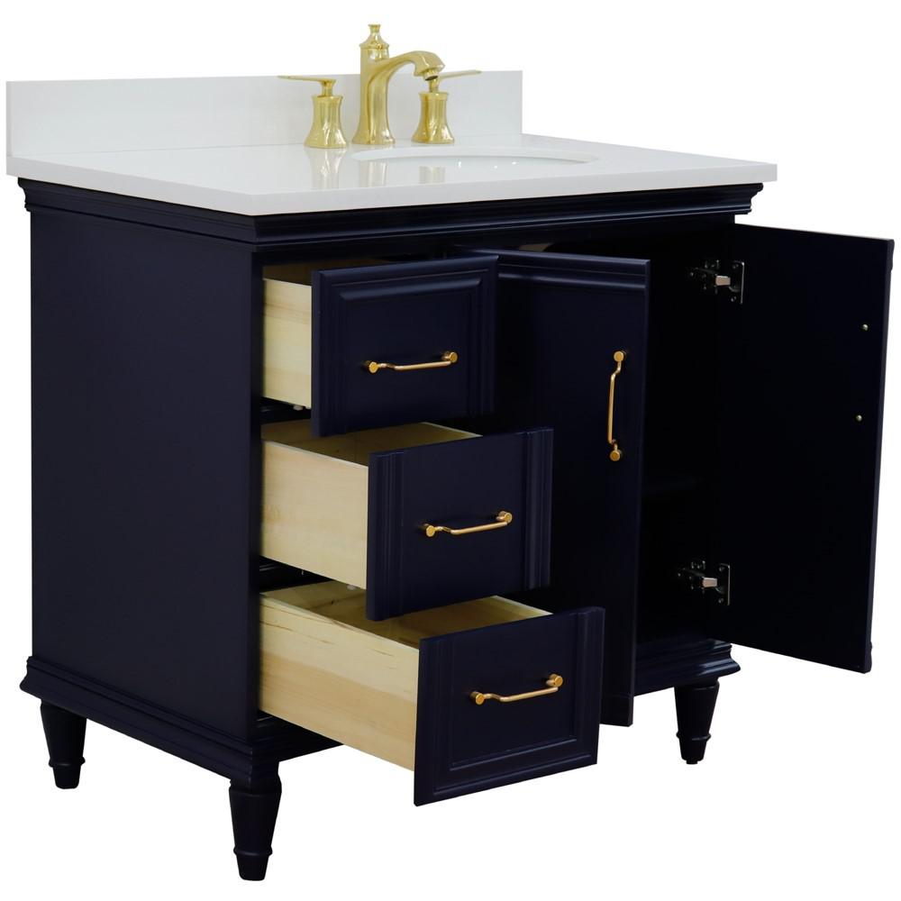 Single vanity in Blue with White quartz and oval sink- Right door/Right sink. Picture 6