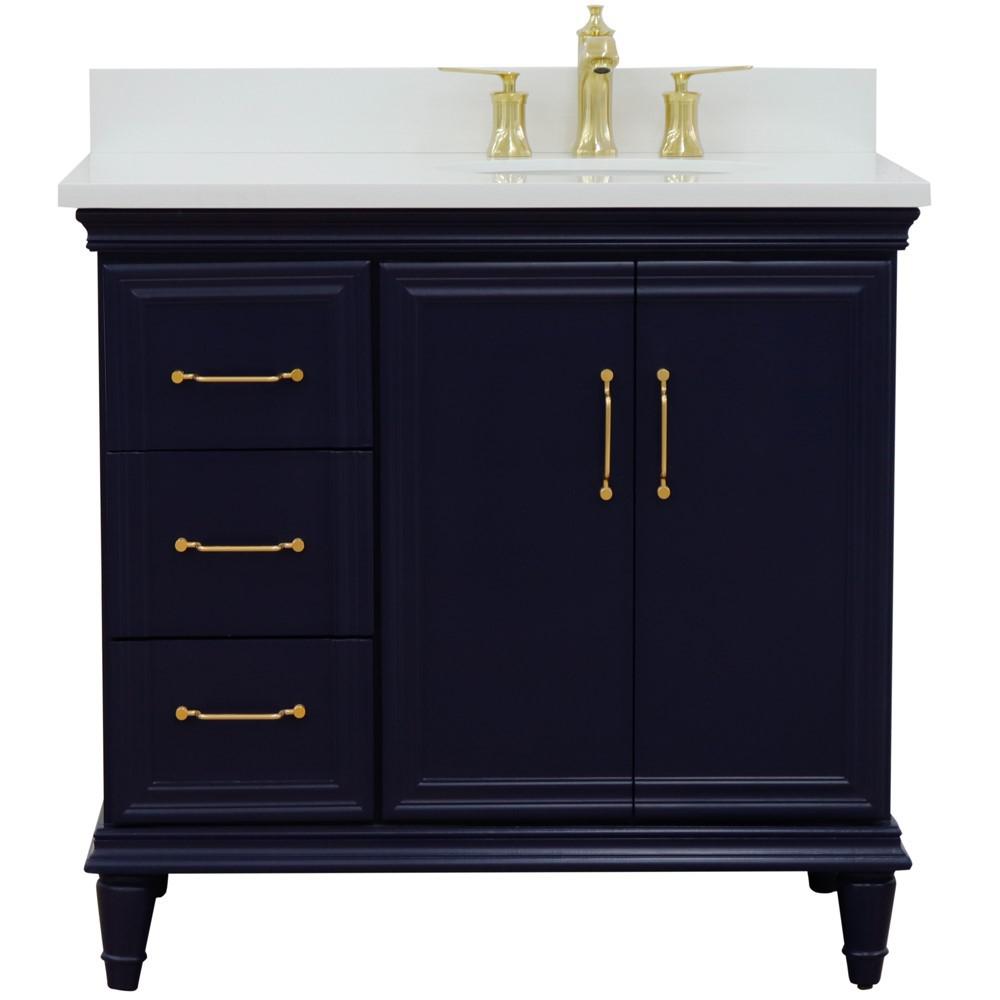 Single vanity in Blue with White quartz and oval sink- Right door/Right sink. Picture 7