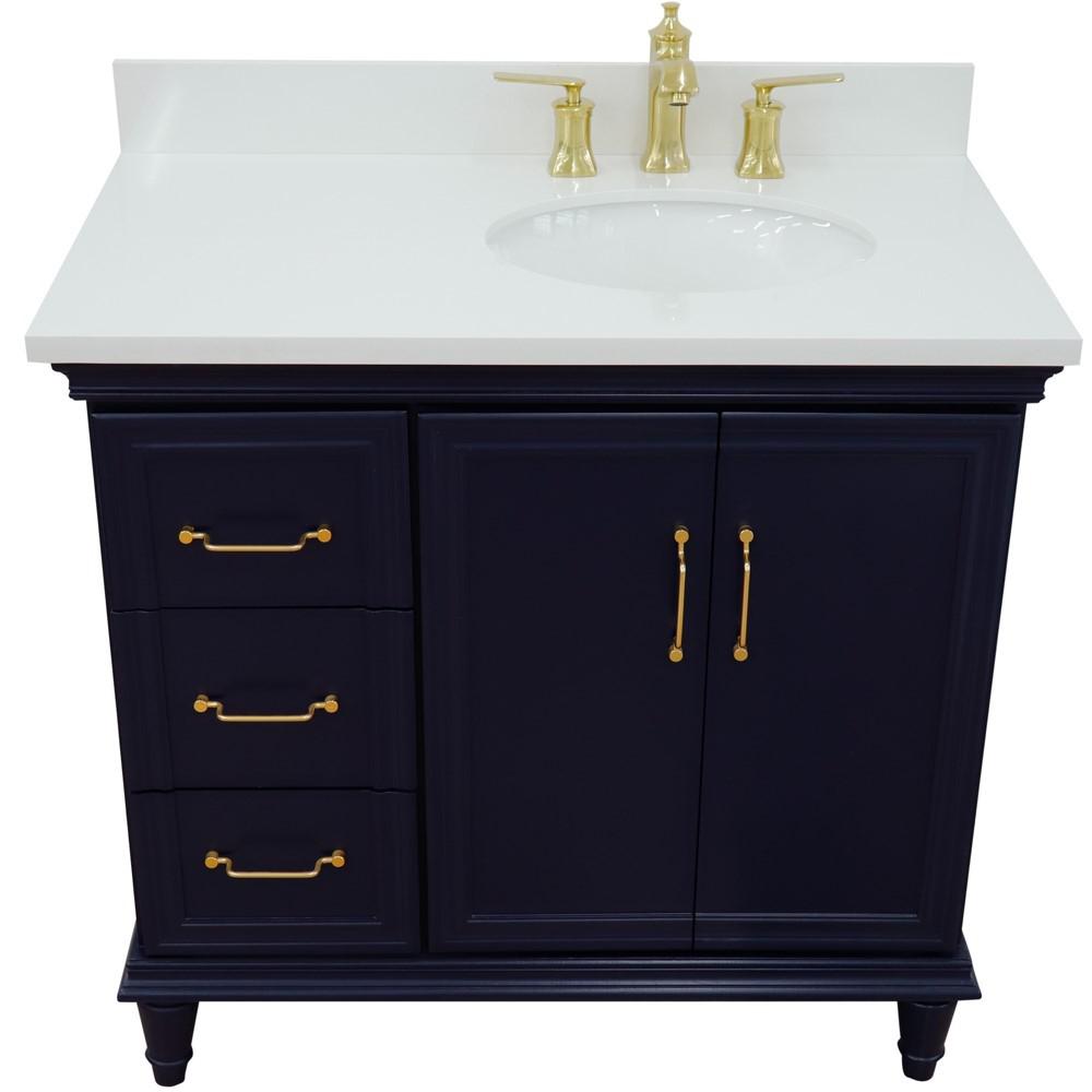 Single vanity in Blue with White quartz and oval sink- Right door/Right sink. Picture 10