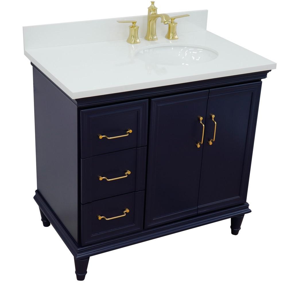 Single vanity in Blue with White quartz and oval sink- Right door/Right sink. Picture 11