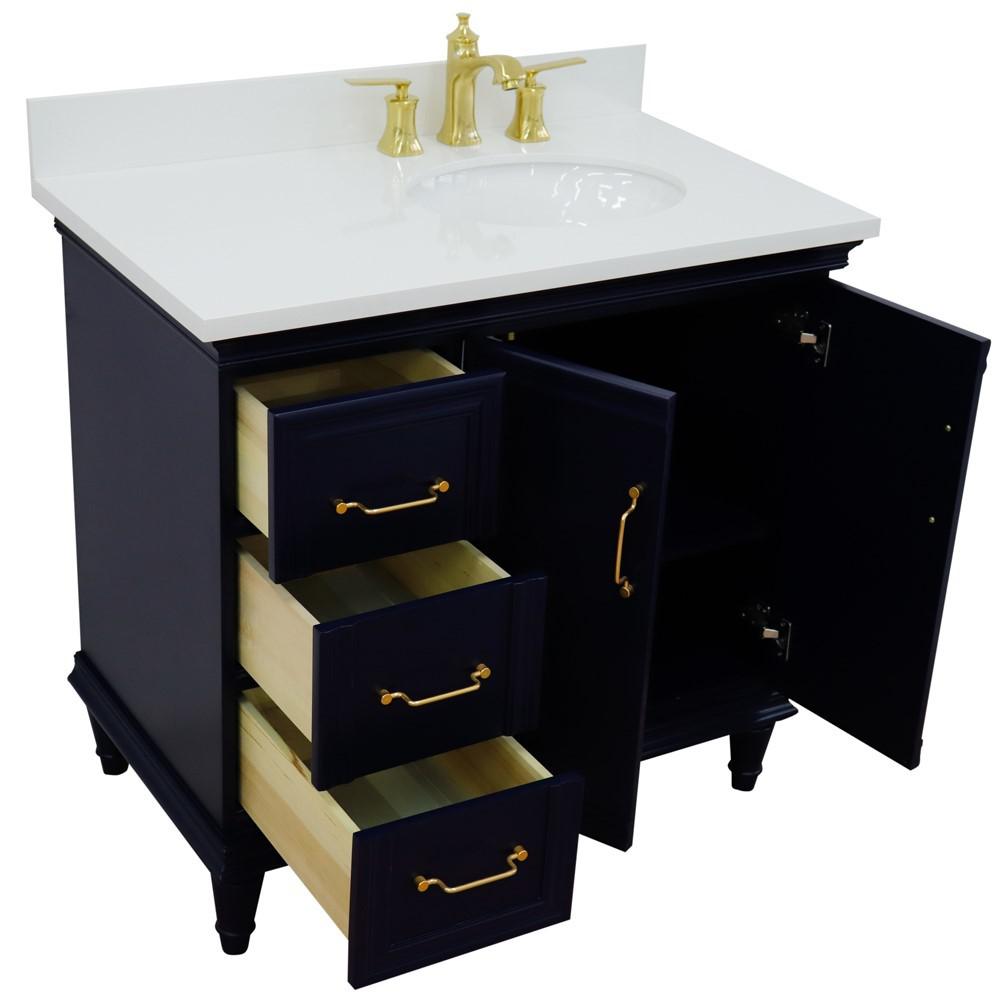 Single vanity in Blue with White quartz and oval sink- Right door/Right sink. Picture 12