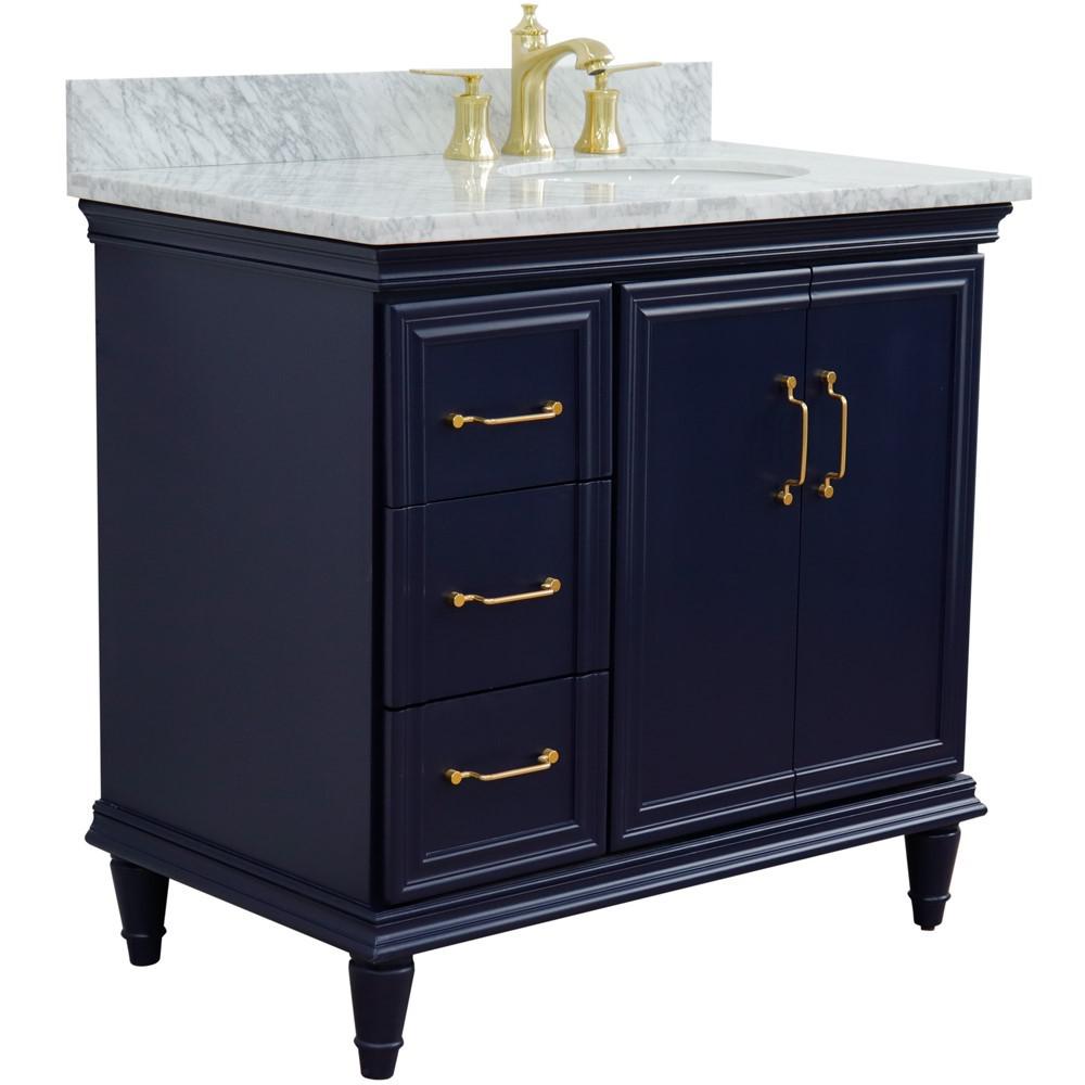 Single vanity in Blue with White Carrara and oval sink. Picture 5