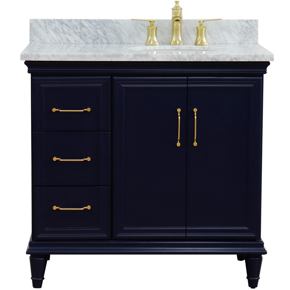 Single vanity in Blue with White Carrara and oval sink. Picture 7