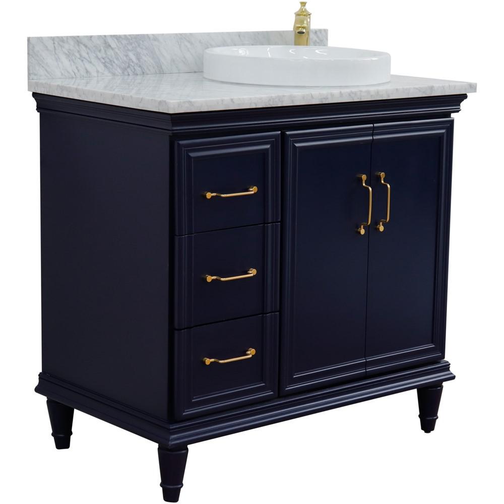 Single vanity in Blue with White Carrara and round sink. Picture 5