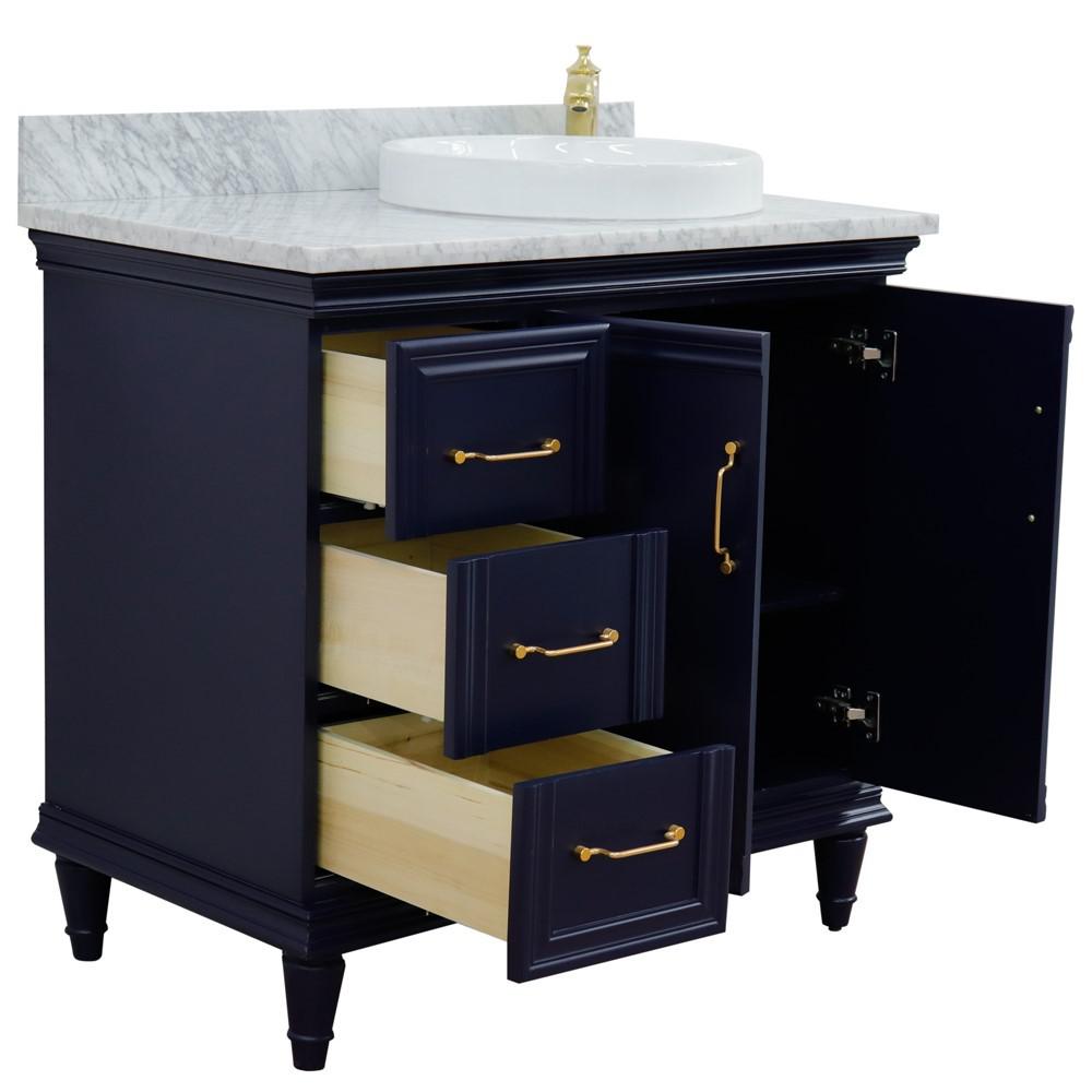 Single vanity in Blue with White Carrara and round sink. Picture 6