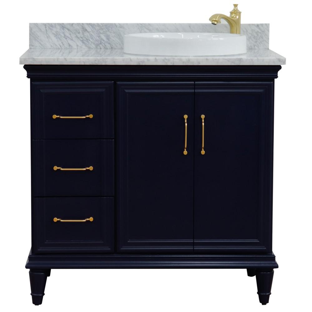 Single vanity in Blue with White Carrara and round sink. Picture 7
