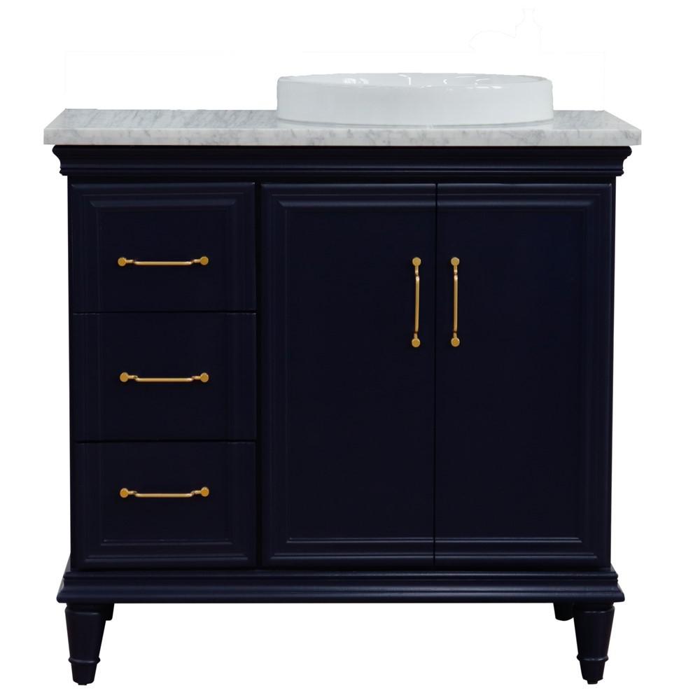Single vanity in Blue with White Carrara and round sink. Picture 13