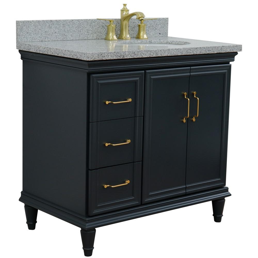 Single vanity in Dark Gray with Gray granite and oval sink. Picture 6