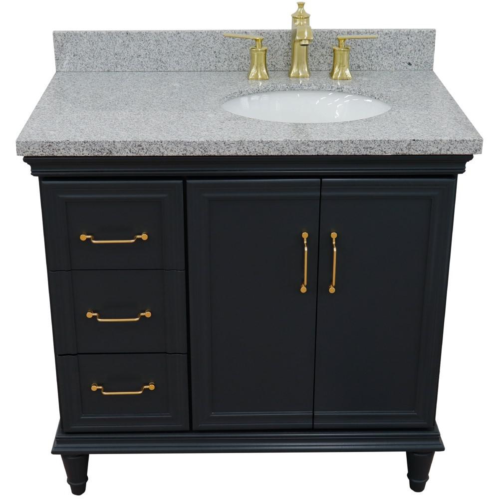 Single vanity in Dark Gray with Gray granite and oval sink. Picture 11