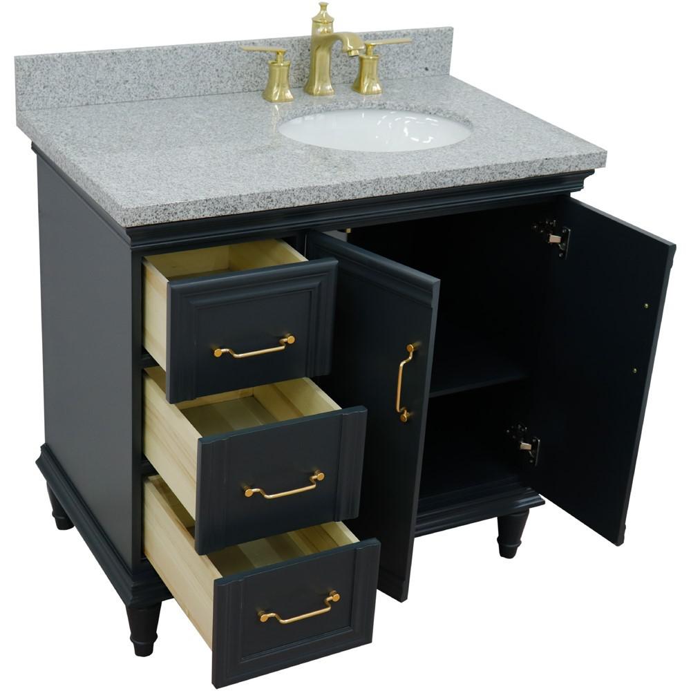 Single vanity in Dark Gray with Gray granite and oval sink. Picture 13