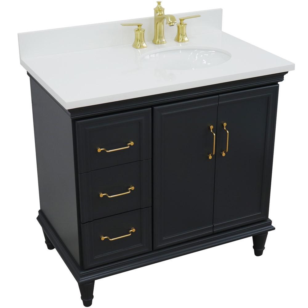 Single vanity in Dark Gray with White quartz and oval sink. Picture 12