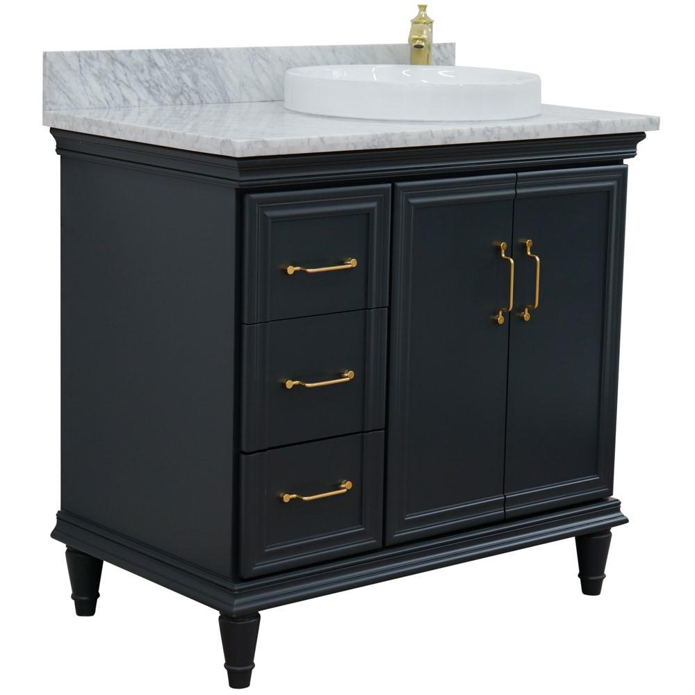 Single vanity in Dark Gray with White Carrara and round sink. Picture 6